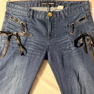ONLY Jeans Women's Blue Lace-Up Denim Pants